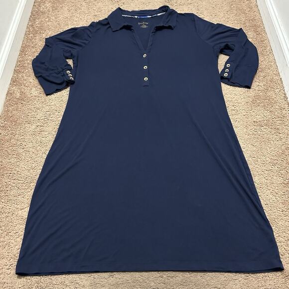 Lilly Pulitzer Solid Blue Collared Dress 3/4 Sleeve V Neck Navy Size XL - Picture 1 of 7